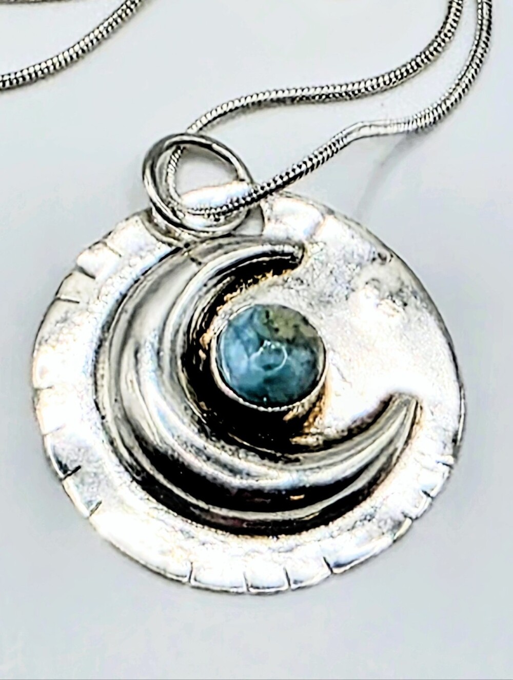 Larimar Gemstone With Crescent Moon In 925 Sterling Silver (1,5")